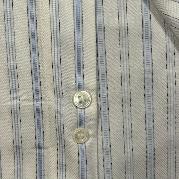 Canali Striped Dress Shirt Mens 17 White Blue Stripe Cotton Spread Collar Italy - Picture 8 of 11